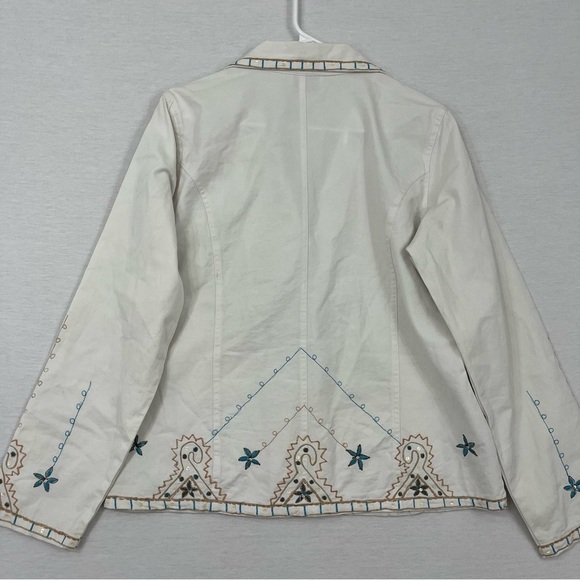 Vintage New Identity Embroidered Boho White Jeans Jacket Medium - Picture 8 of 10